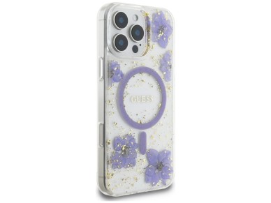 Guess Resin Flowers MagSafe case for iPhone 16 Pro - purple Guess Resin Flowers MagSafe case for iPhone 16 Pro - purple