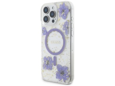 Guess Resin Flowers MagSafe case for iPhone 16 Pro - purple Guess Resin Flowers MagSafe case for iPhone 16 Pro - purple