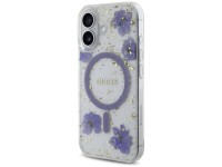 Capa MagSafe Guess Resin Flowers Glitter para iPhone 16 - roxa Capa MagSafe Guess Resin Flowers Glitter para iPhone 16 - roxa