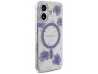 Capa MagSafe Guess Resin Flowers Glitter para iPhone 16 - roxa Capa MagSafe Guess Resin Flowers Glitter para iPhone 16 - roxa