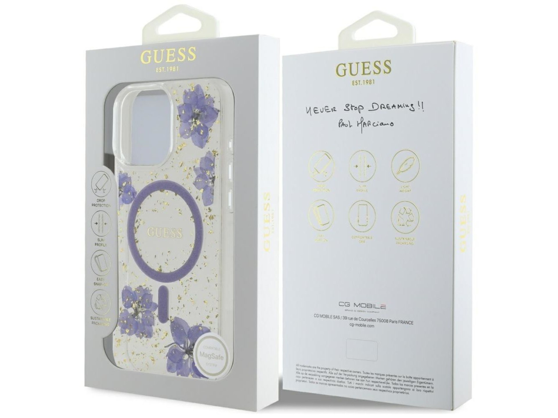Funda Guess Resin Flowers MagSafe para iPhone 16 Pro - morado