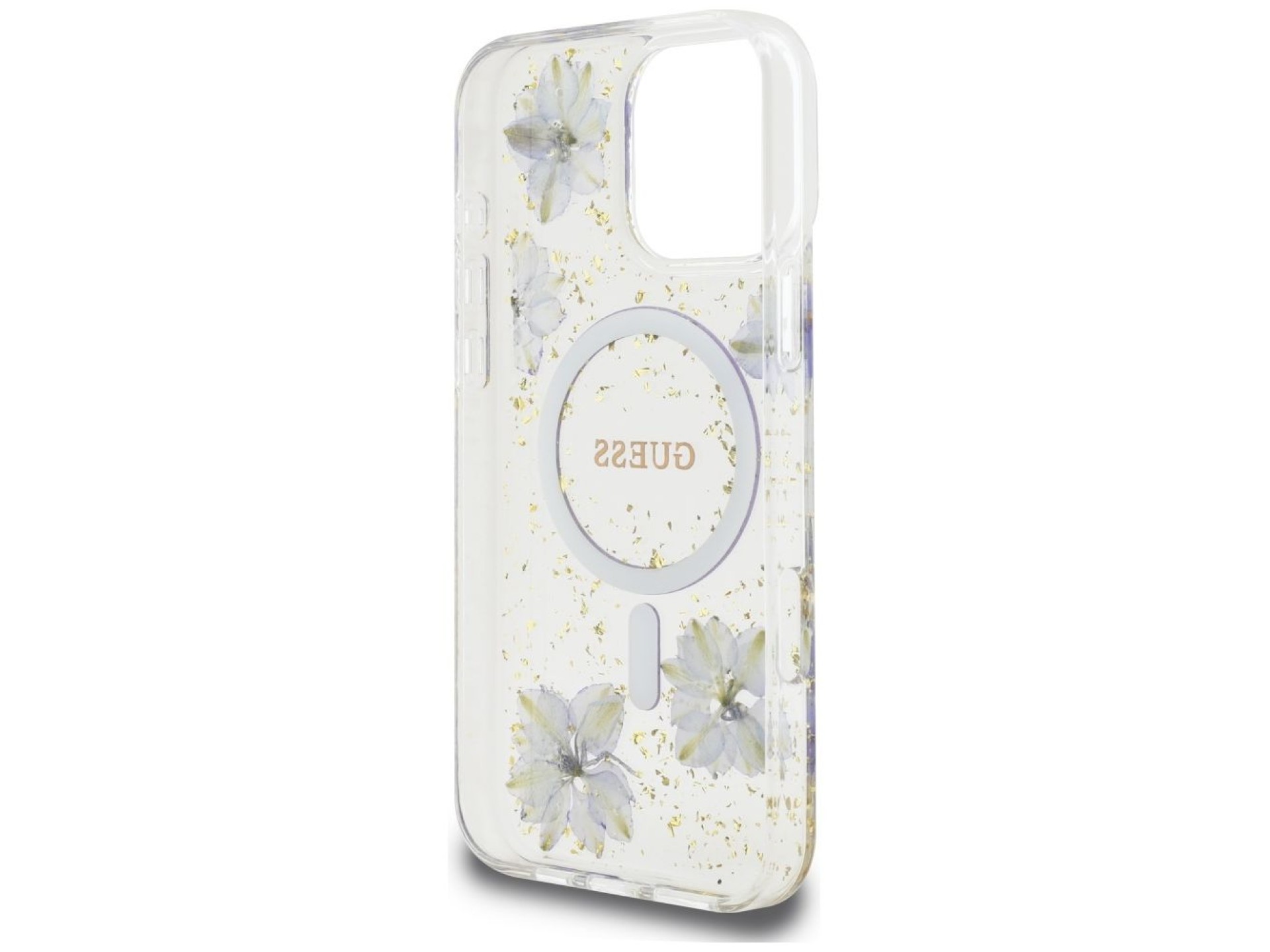 Funda Guess Resin Flowers MagSafe para iPhone 16 Pro - morado