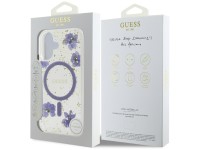 Capa MagSafe Guess Resin Flowers Glitter para iPhone 16 - roxa Capa MagSafe Guess Resin Flowers Glitter para iPhone 16 - roxa