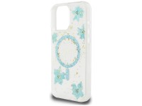 Capa MagSafe para iPhone 16 Pro com flores de resina e glitter da Guess - Verde transparente Capa MagSafe para iPhone 16 Pro com flores de resina e glitter da Guess - Verde transparente