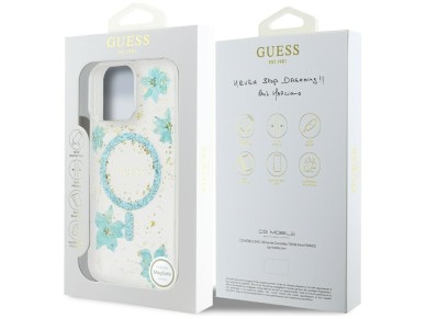 Guess Resin Flowers Glitter MagSafe iPhone 16 Pro Case - Clear Green Guess Resin Flowers Glitter MagSafe iPhone 16 Pro Case - Clear Green
