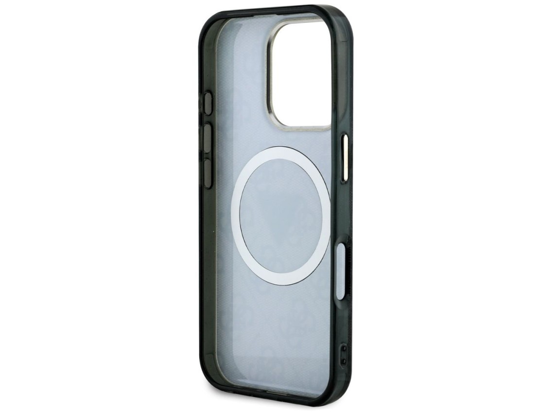 Guess IML Metal Glitter 4G Circle Triangle MagSafe Case for iPhone 16 Pro - Black