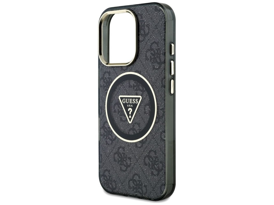 Guess IML Metal Glitter 4G Circle Triangle MagSafe Case for iPhone 16 Pro - Black