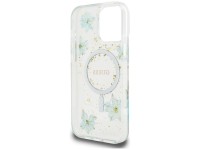 Capa MagSafe para iPhone 16 Pro com flores de resina e glitter da Guess - Verde transparente Capa MagSafe para iPhone 16 Pro com flores de resina e glitter da Guess - Verde transparente