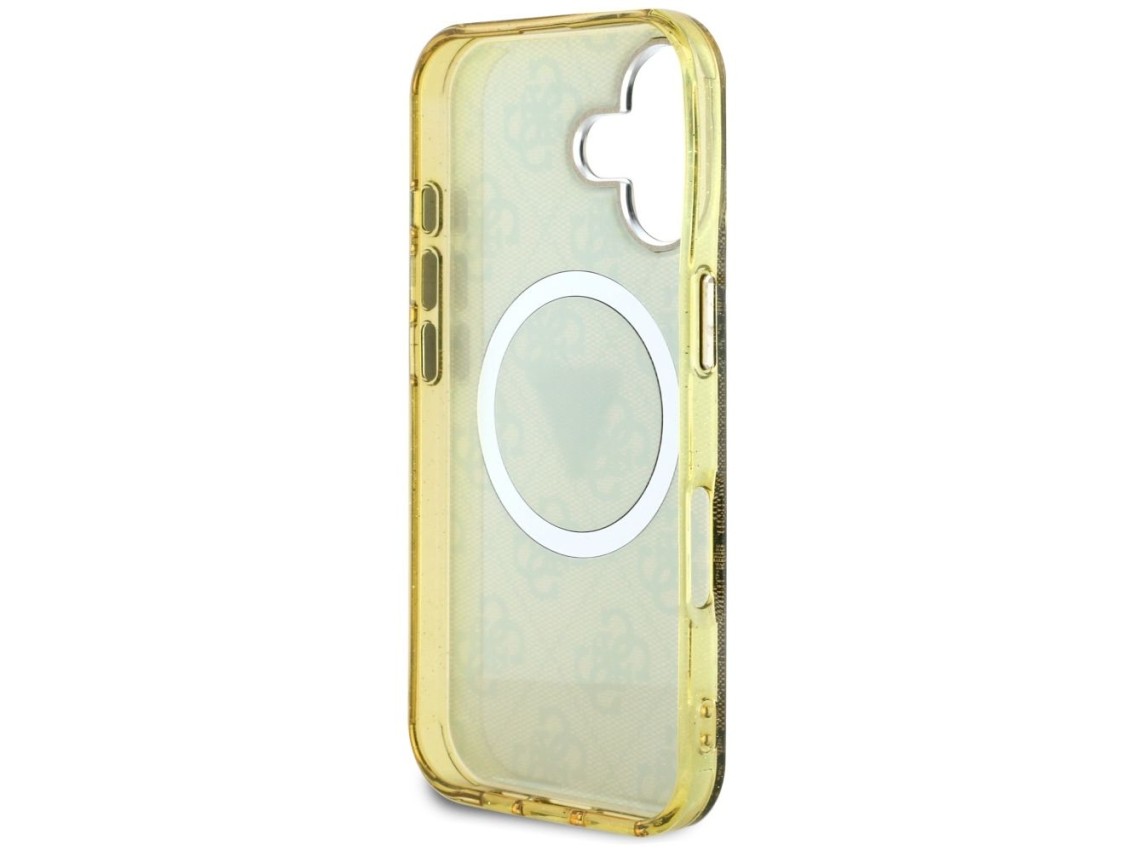 Capa Guess IML Metal Glitter 4G Circle Triangle MagSafe para iPhone 16 - Marrom