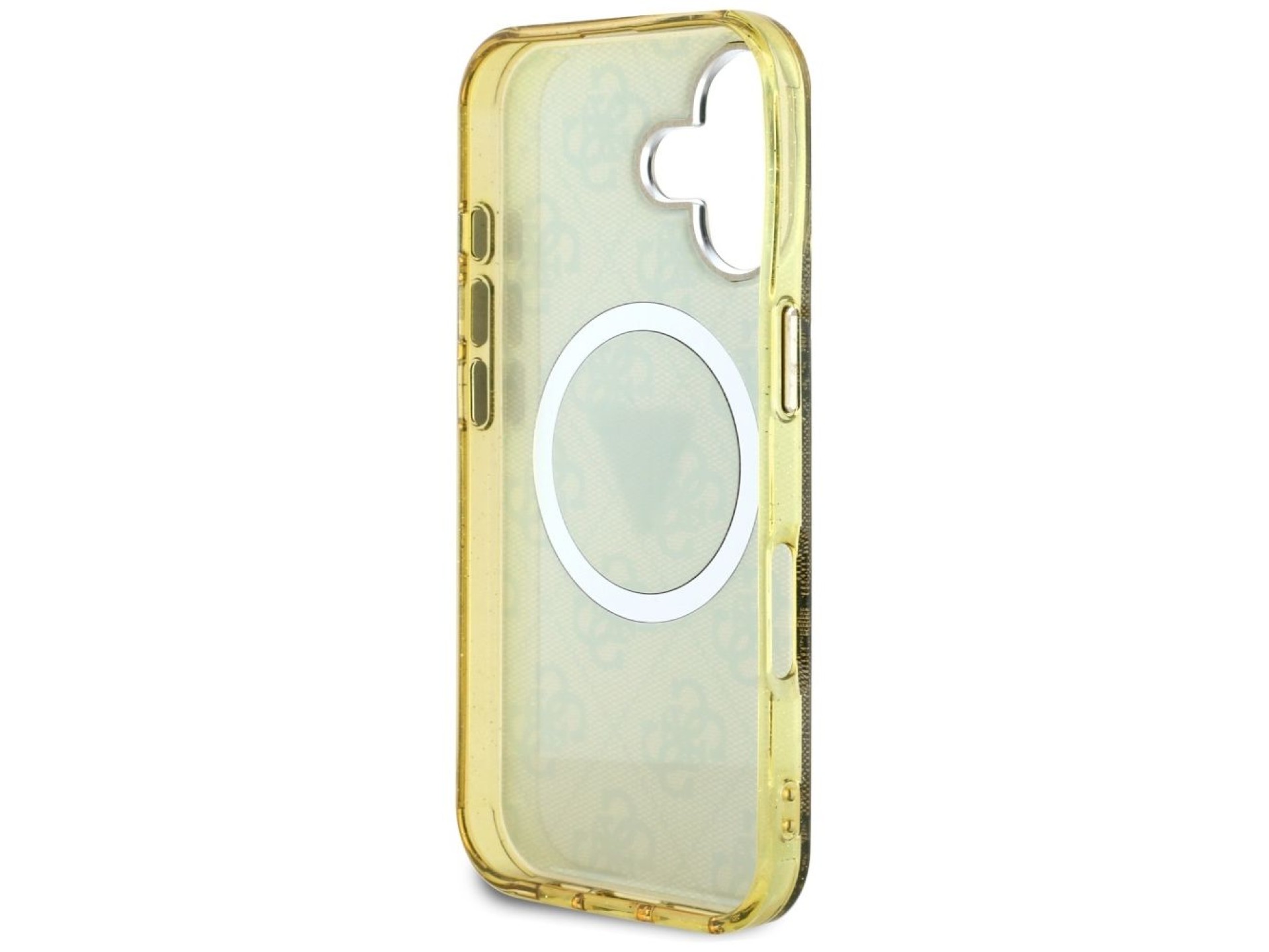 Capa Guess IML Metal Glitter 4G Circle Triangle MagSafe para iPhone 16 - Marrom