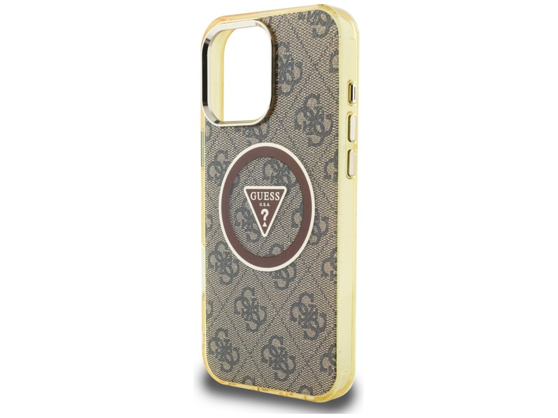 Guess IML Metal Glitter 4G Circle Triangle MagSafe Case for iPhone 16 Pro Max - Brown