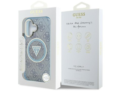Guess IML Metal Glitter 4G Circle Triangle MagSafe Case for iPhone 16 - Blue Guess IML Metal Glitter 4G Circle Triangle MagSafe Case for iPhone 16 - Blue