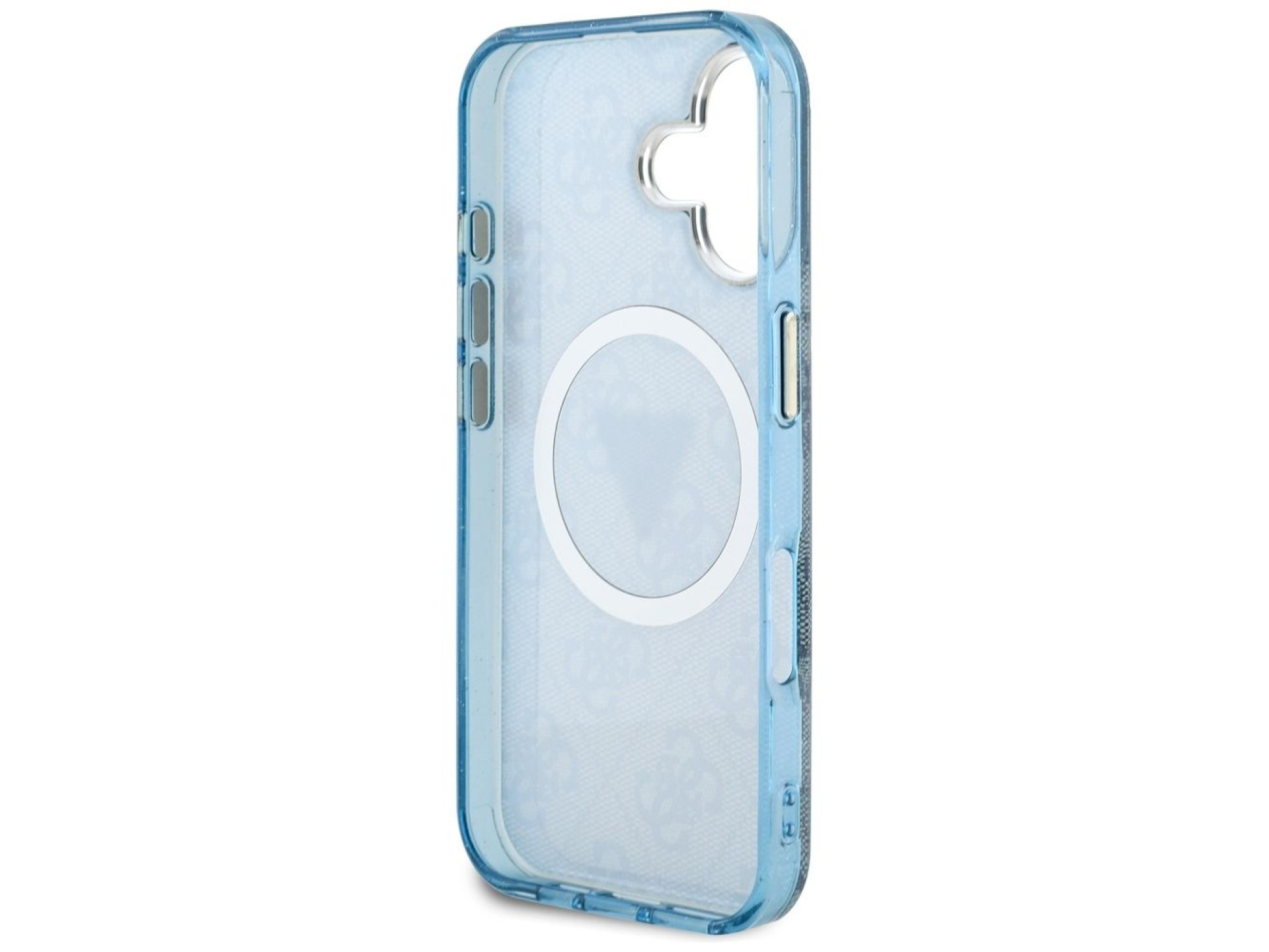Funda Guess IML Metal Glitter 4G Circle Triangle MagSafe para iPhone 16 - Azul