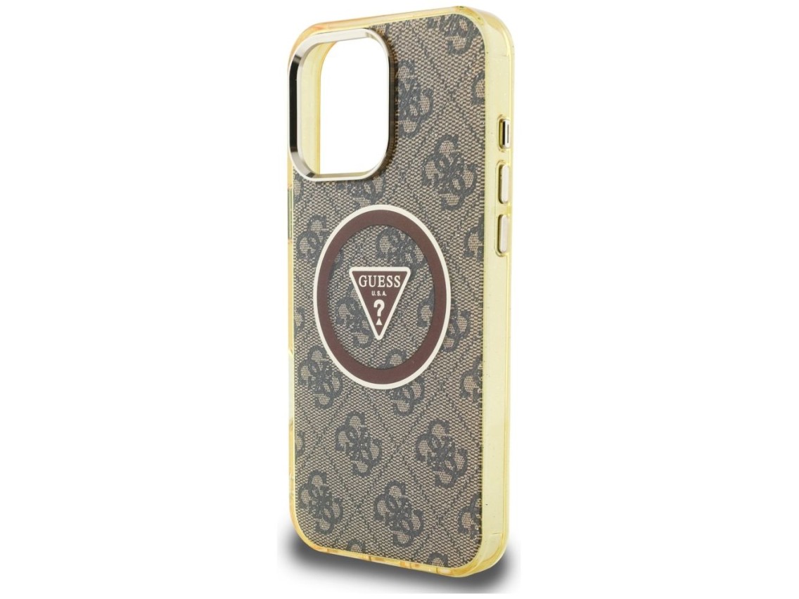 Guess IML Metal Glitter 4G Circle Triangle MagSafe Case for iPhone 16 Pro Max - Brown