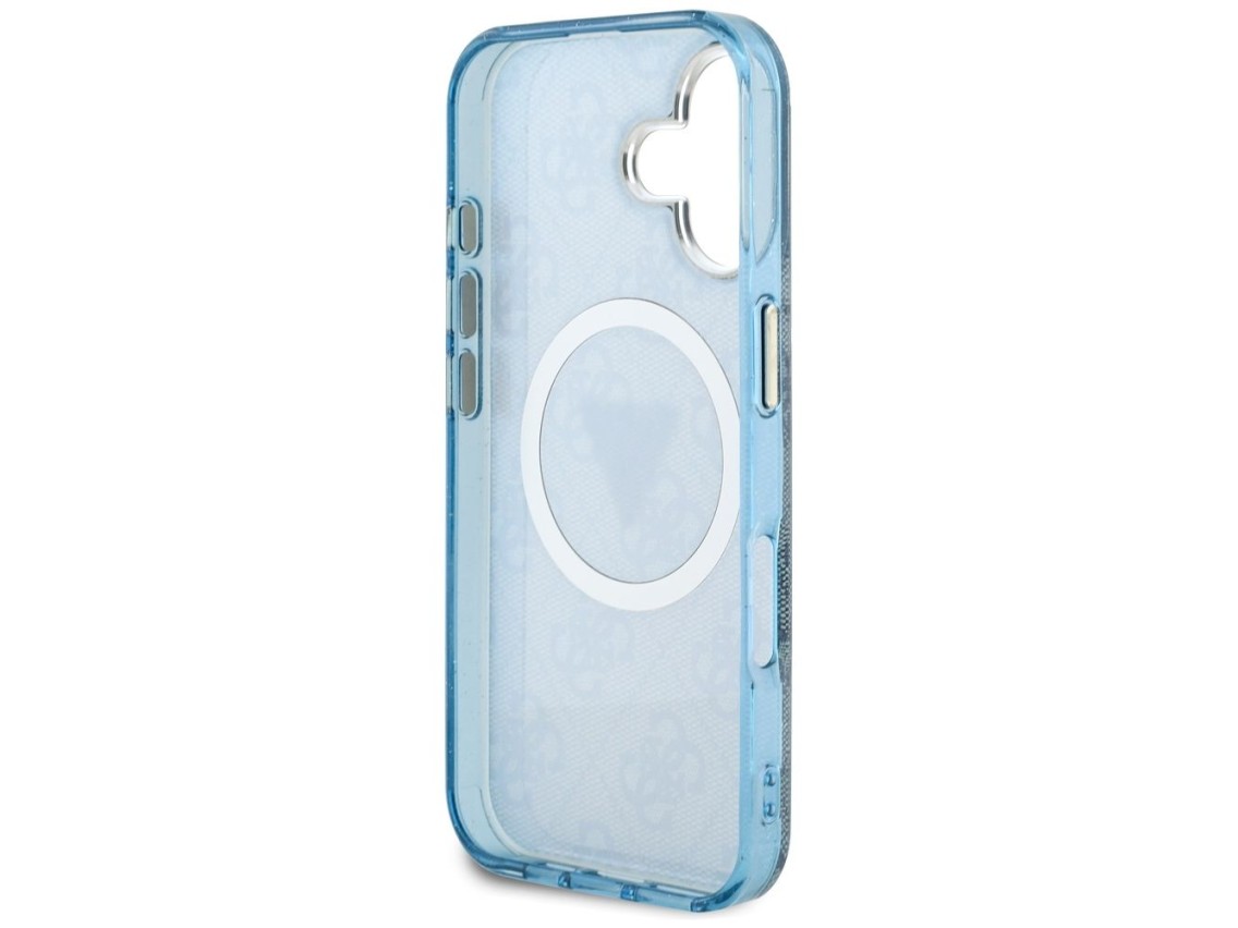 Funda Guess IML Metal Glitter 4G Circle Triangle MagSafe para iPhone 16 - Azul