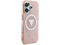 Guess IML Metal Glitter 4G Circle Triangle MagSafe case for iPhone 16 - pink