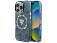 Guess IML Metal Glitter 4G Circle Triangle MagSafe Case for iPhone 16 Pro Max - Blue