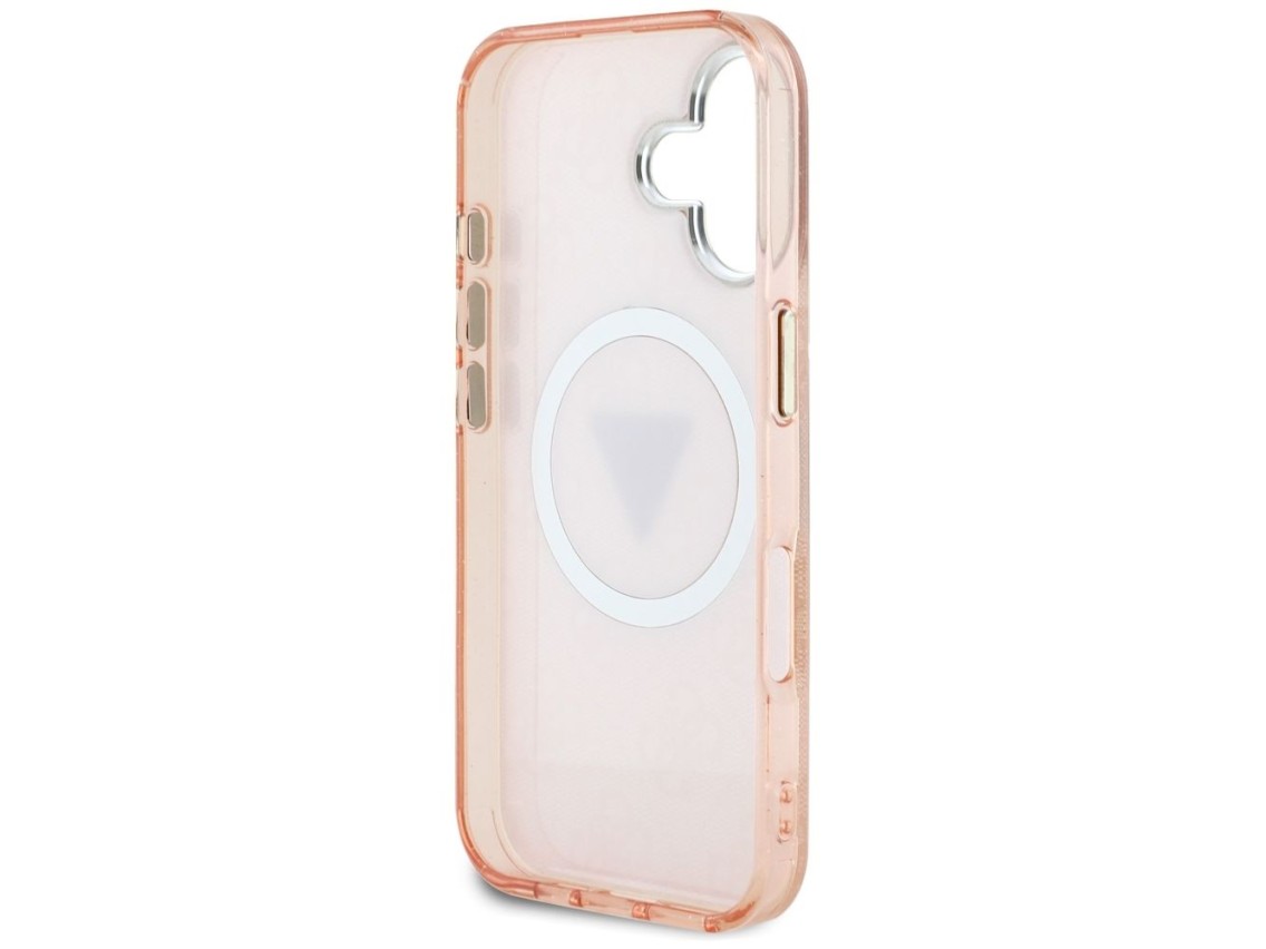 Guess IML Metal Glitter 4G Circle Triangle MagSafe case for iPhone 16 - pink