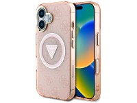 Guess IML Metal Glitter 4G Circle Triangle MagSafe case for iPhone 16 - pink