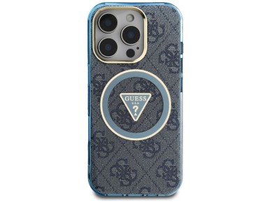 Guess IML Metal Glitter 4G Circle Triangle MagSafe Case for iPhone 16 Pro Max - Blue