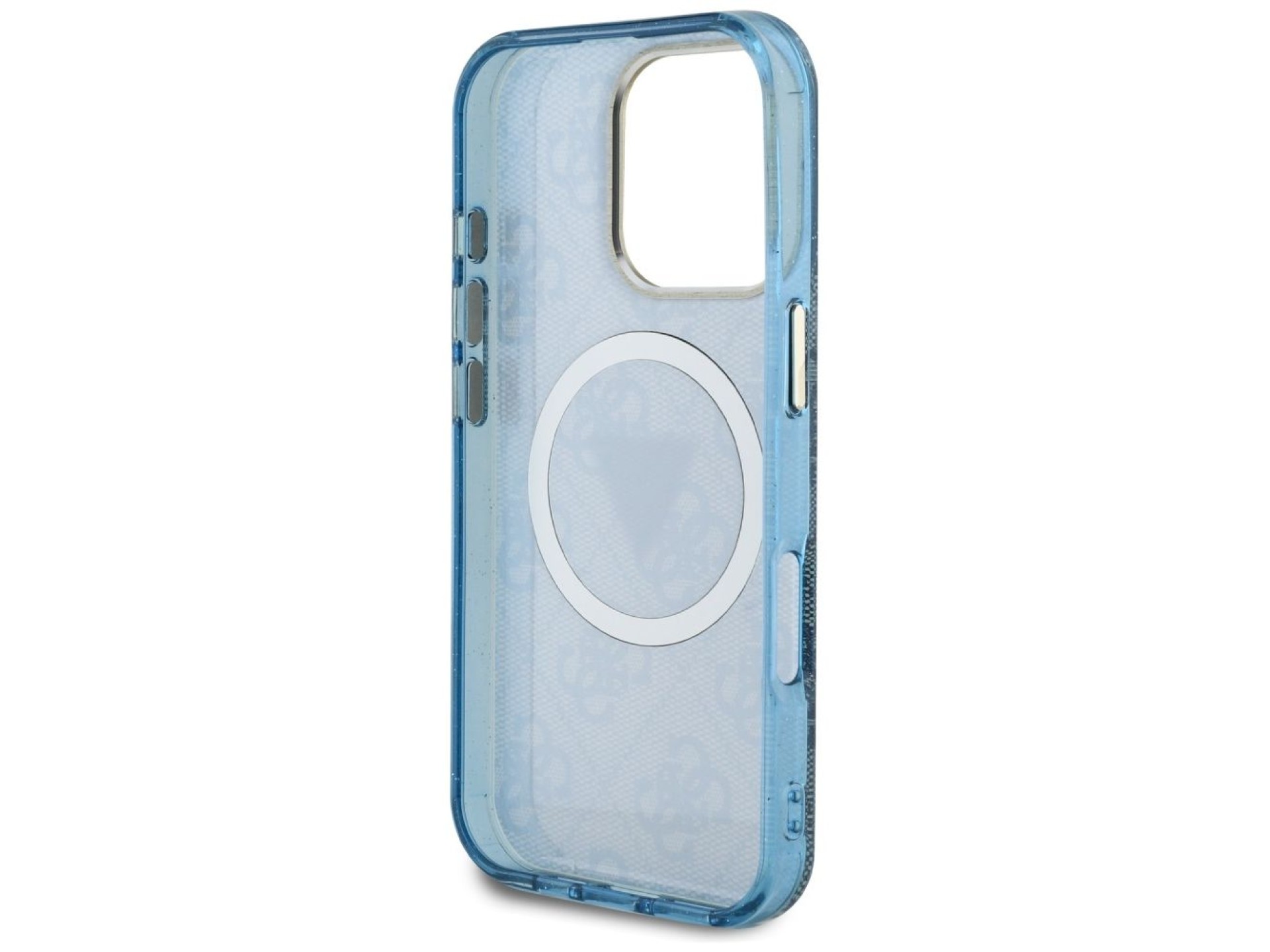 Funda Guess IML Metal Glitter 4G Circle Triangle MagSafe para iPhone 16 Pro - Azul