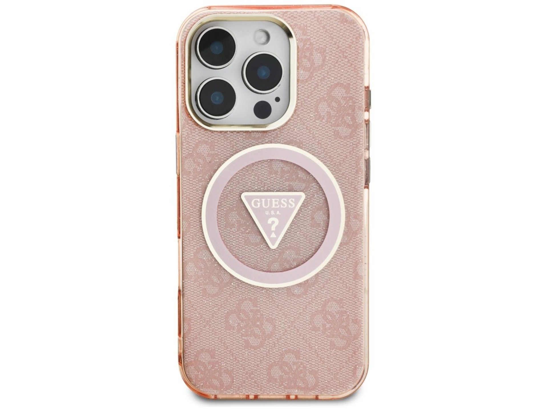Guess IML Metal Glitter 4G Circle Triangle MagSafe Case for iPhone 16 Pro Max - Pink