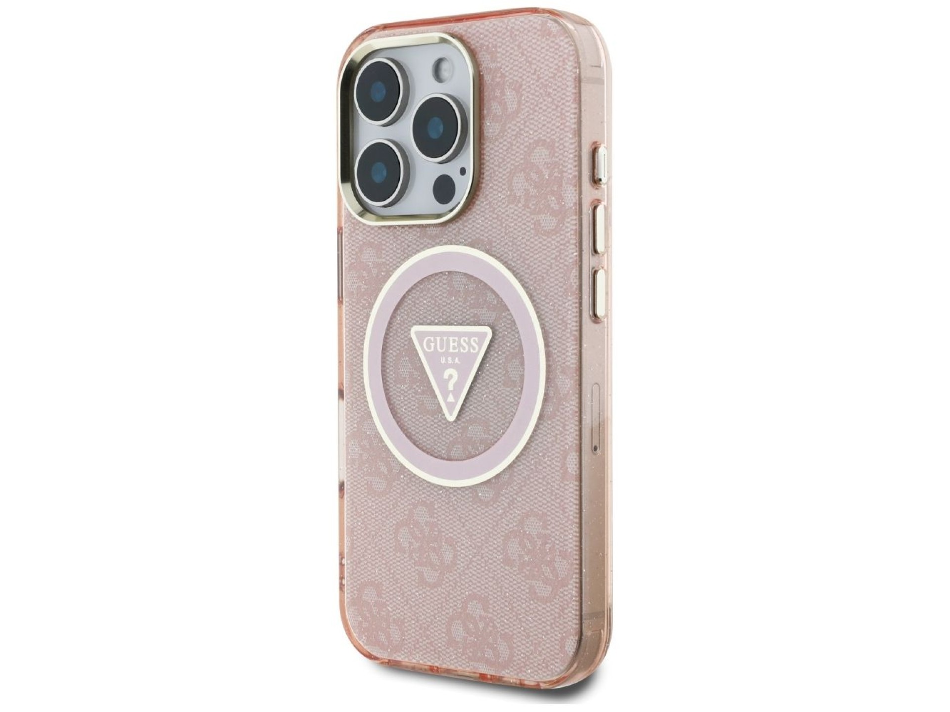 Guess IML Metal Glitter 4G Circle Triangle MagSafe Case for iPhone 16 Pro Max - Pink