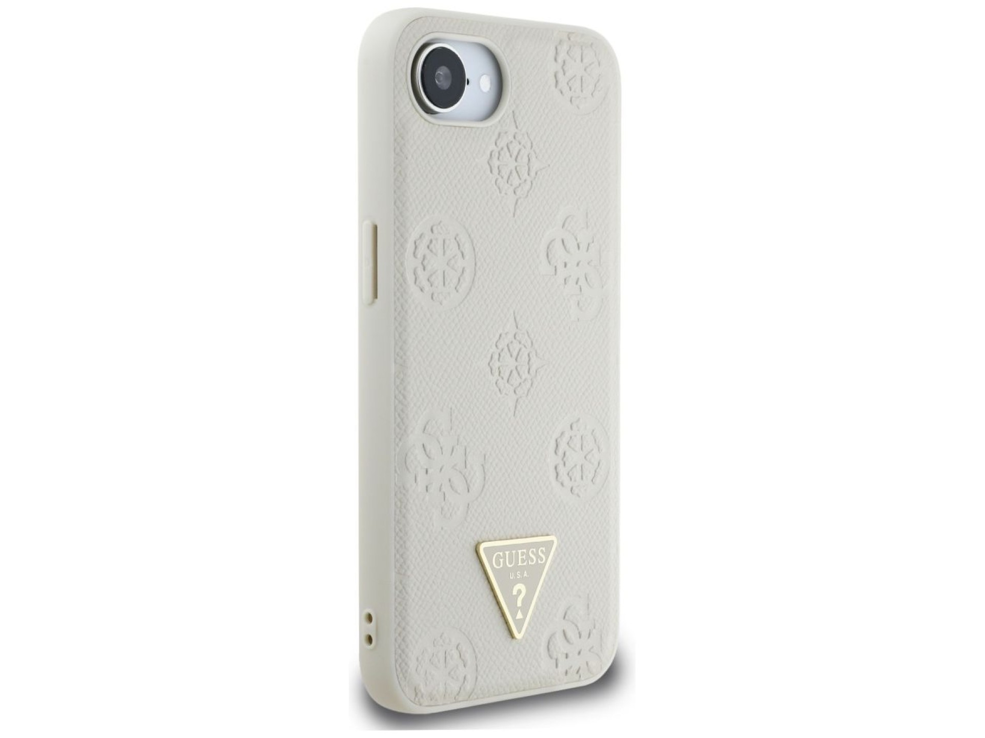 Guess Grained Hot Stamp Peony Triangle Logo MagSafe case for iPhone 16e - beige