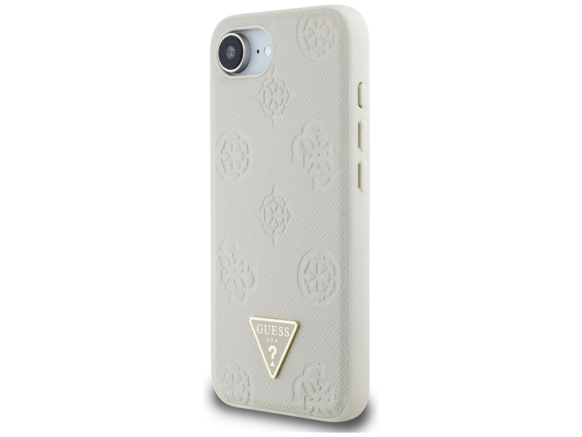 Guess Grained Hot Stamp Peony Triangle Logo MagSafe case for iPhone 16e - beige