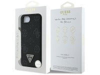 Capa MagSafe Guess com estampa texturizada de peônias e triângulos para iPhone 16e - Preta Capa MagSafe Guess com estampa texturizada de peônias e triângulos para iPhone 16e - Preta