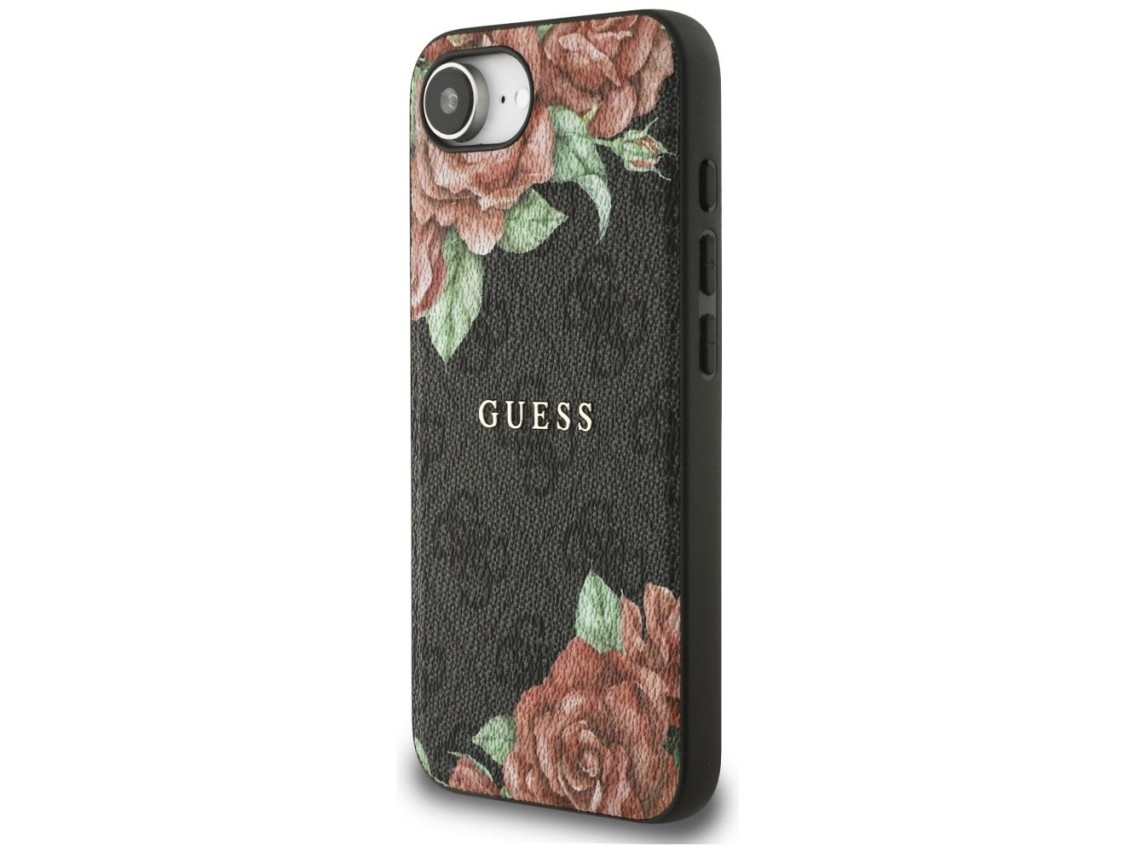 Guess 4G Flowers Print MagSafe case for iPhone 16e - black