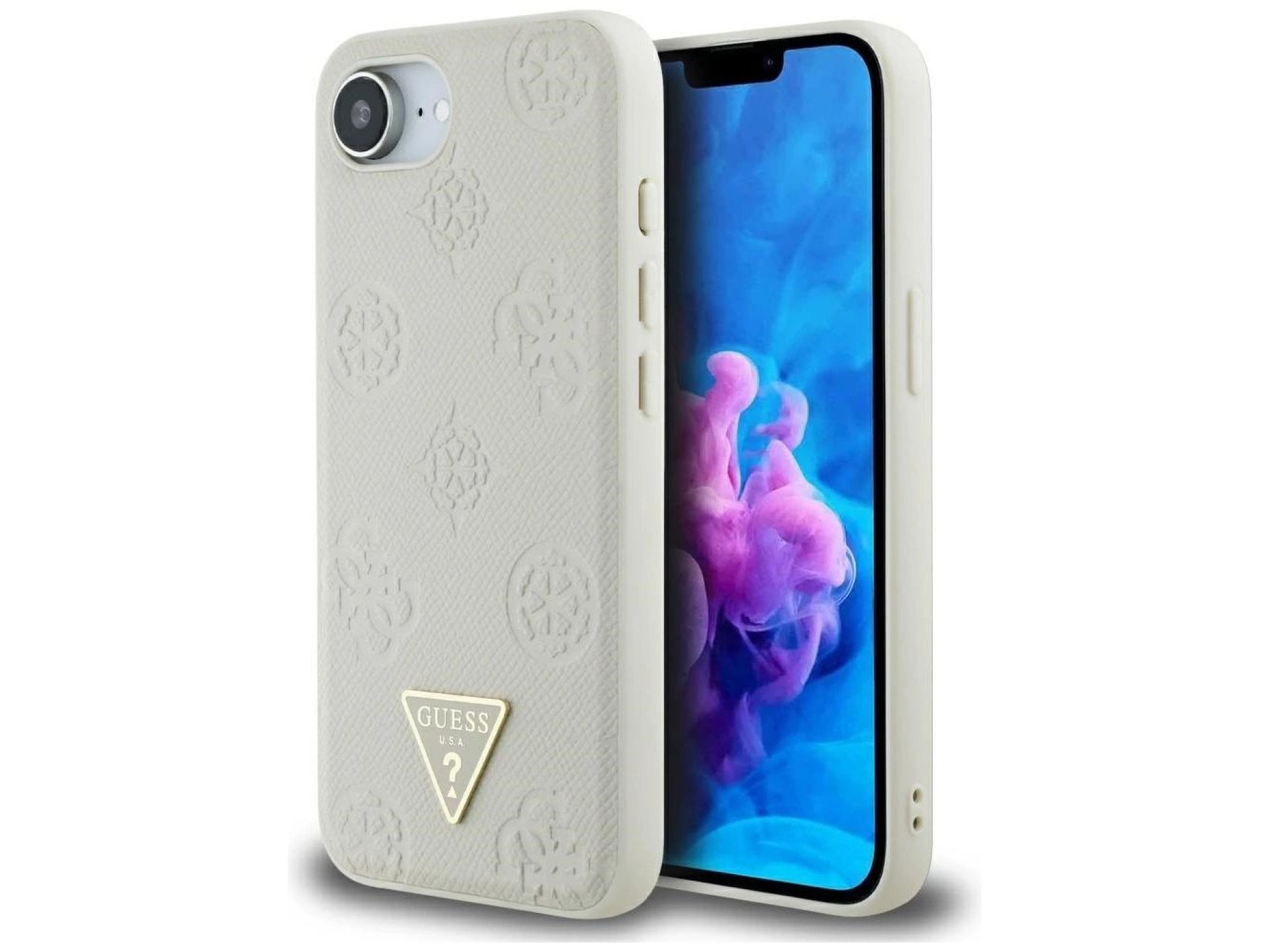 Guess Grained Hot Stamp Peony Triangle Logo MagSafe case for iPhone 16e - beige