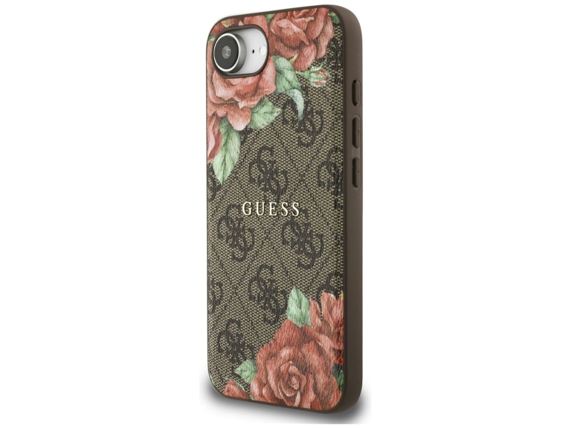 Guess 4G Flowers Print MagSafe case for iPhone 16e - brown