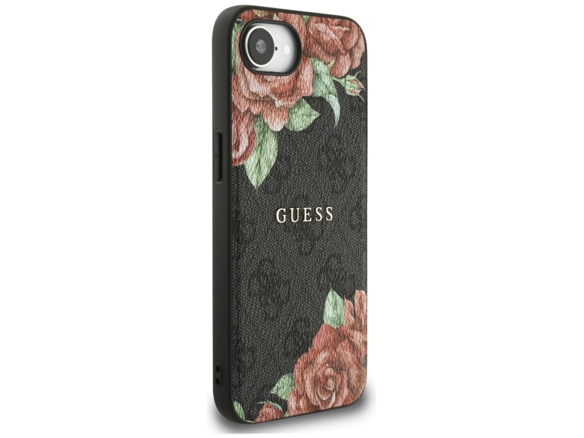 Guess 4G Flowers Print MagSafe case for iPhone 16e - black