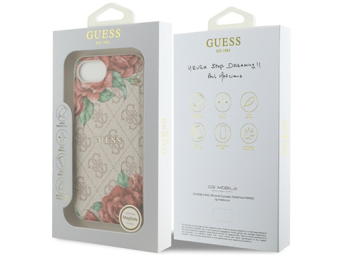 Capa Guess 4G com estampa de flores e MagSafe para iPhone 16e - Rosa