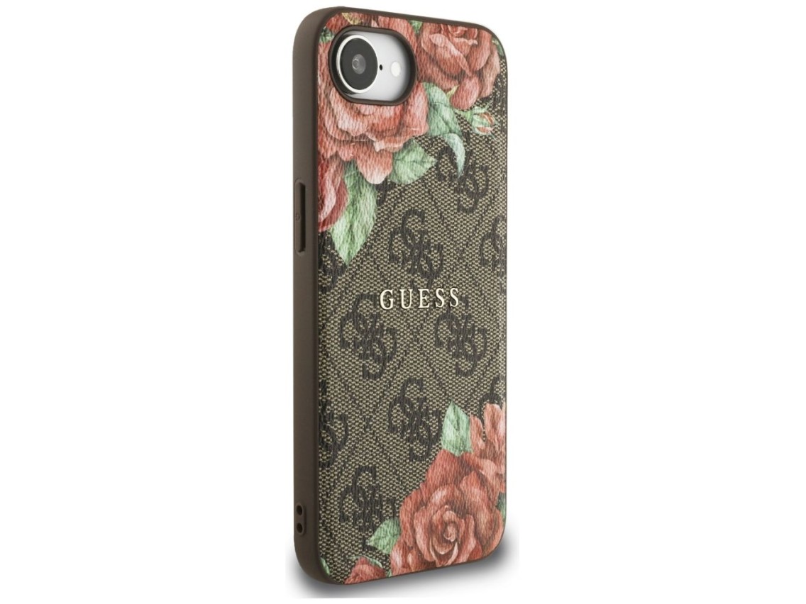 Guess 4G Flowers Print MagSafe case for iPhone 16e - brown