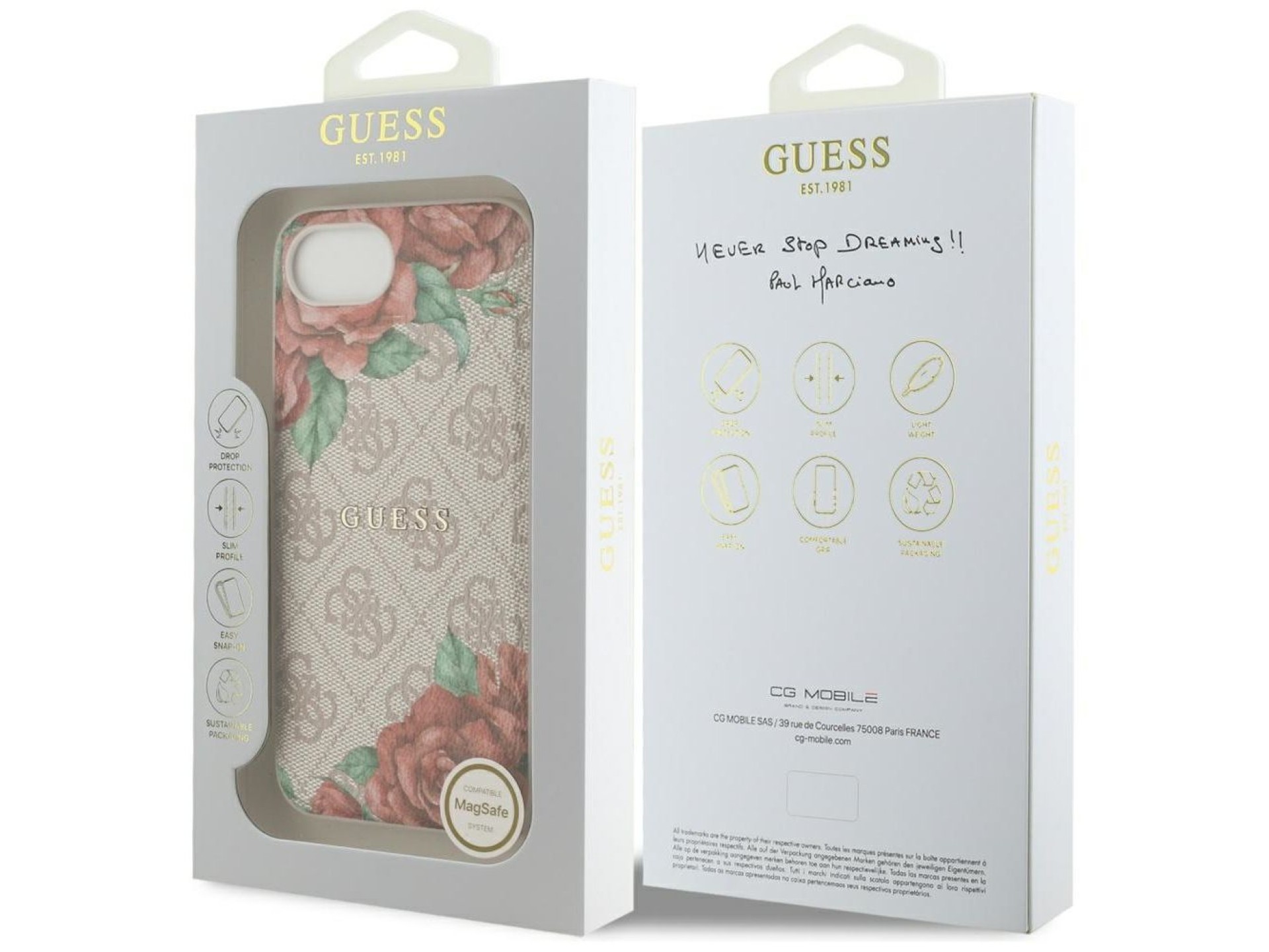 Capa Guess 4G com estampa de flores e MagSafe para iPhone 16e - Rosa