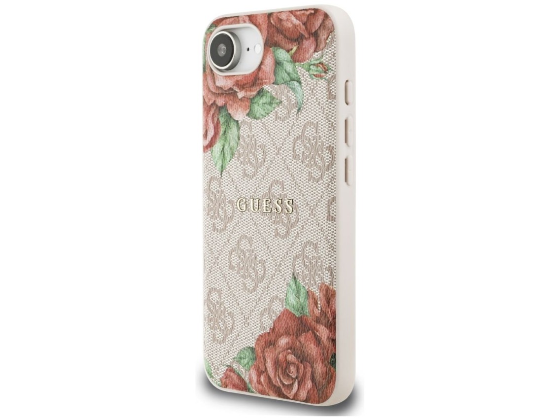 Capa Guess 4G com estampa de flores e MagSafe para iPhone 16e - Rosa