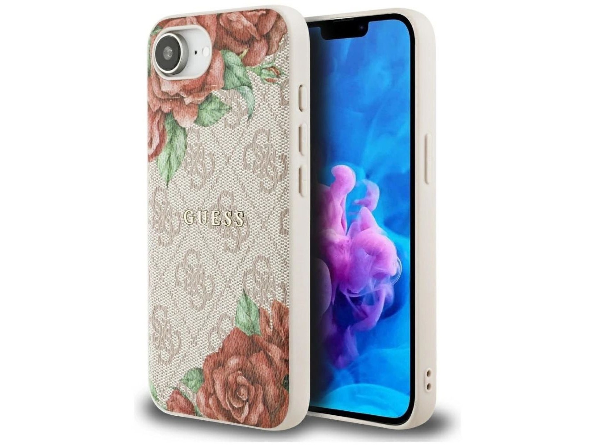 Capa Guess 4G com estampa de flores e MagSafe para iPhone 16e - Rosa