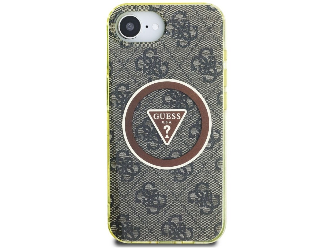 Funda Guess IML Metal Glitter 4G Circle Triangle MagSafe para iPhone 16e - marrón