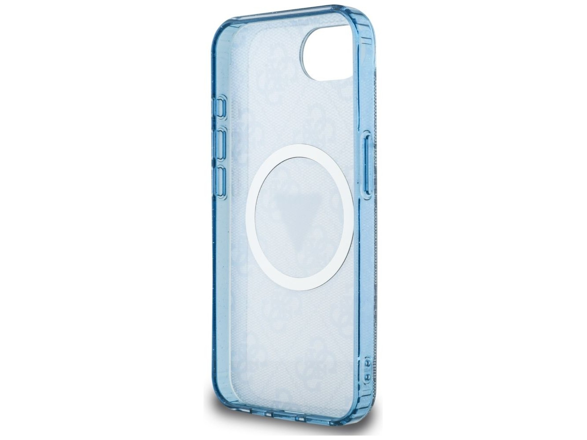 Funda Guess IML Metal Glitter 4G Circle Triangle MagSafe para iPhone 16e - Azul