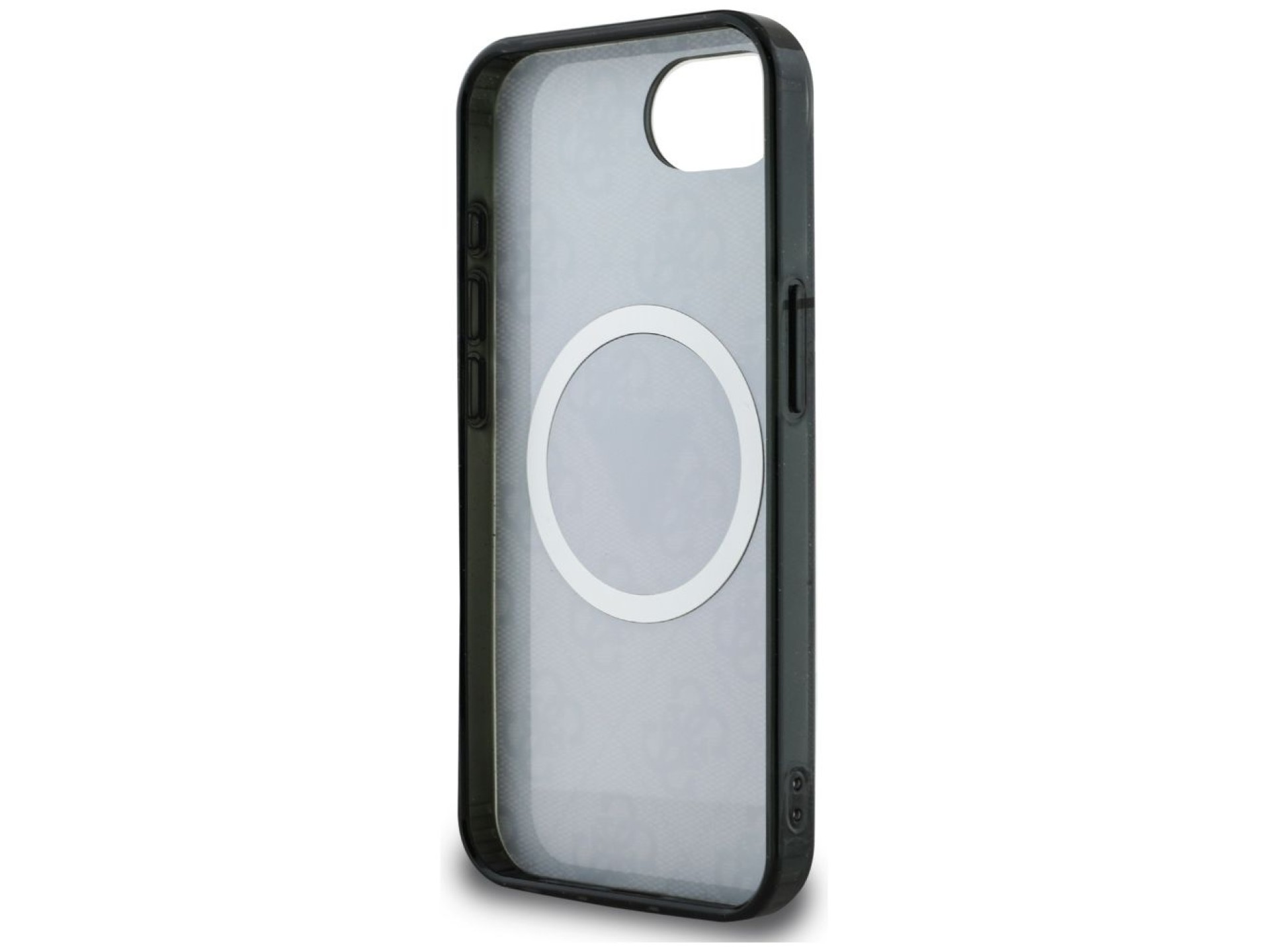 Funda Guess IML Metal Glitter 4G Circle Triangle MagSafe para iPhone 16e - Negra