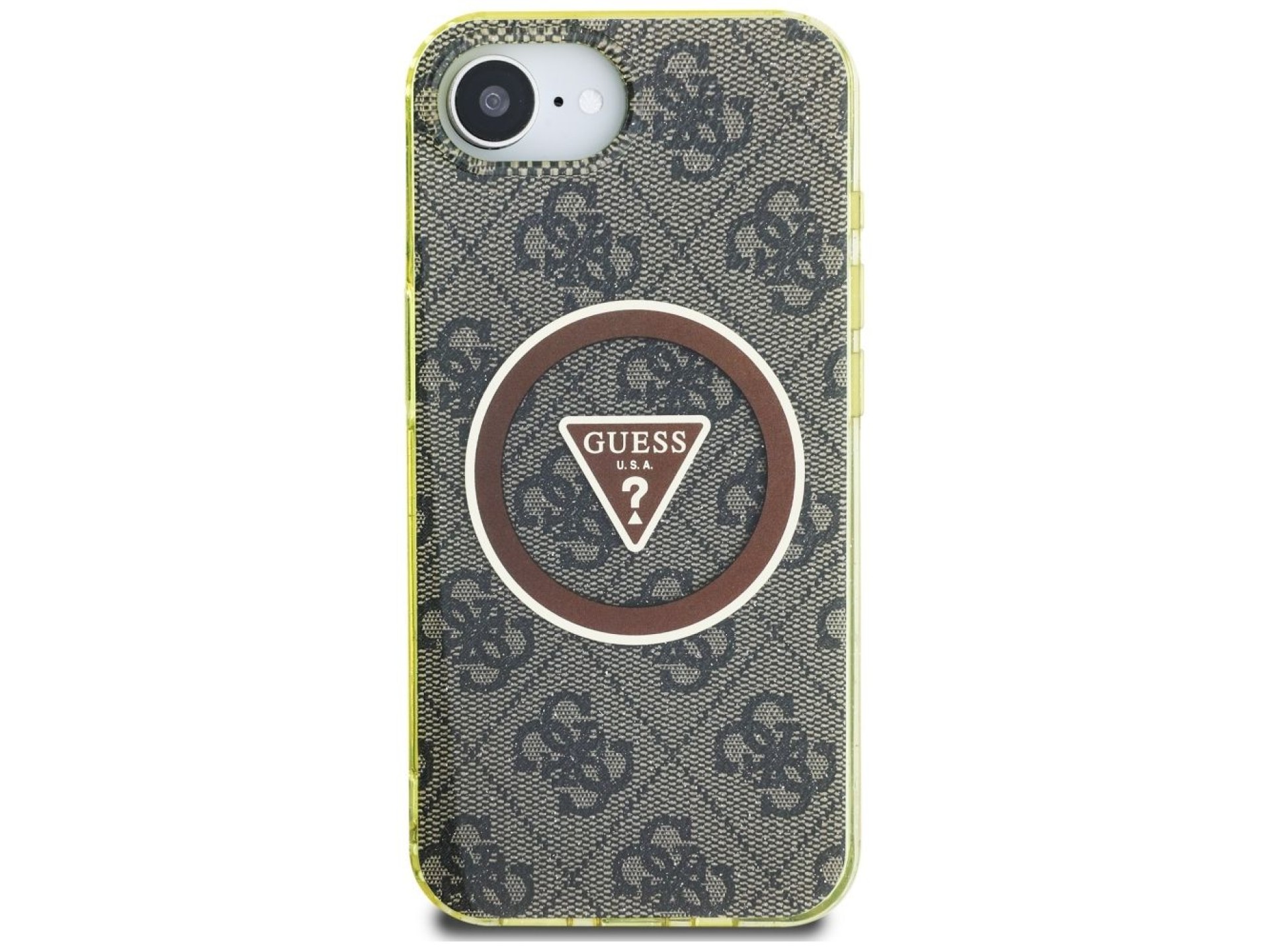 Funda Guess IML Metal Glitter 4G Circle Triangle MagSafe para iPhone 16e - marrón
