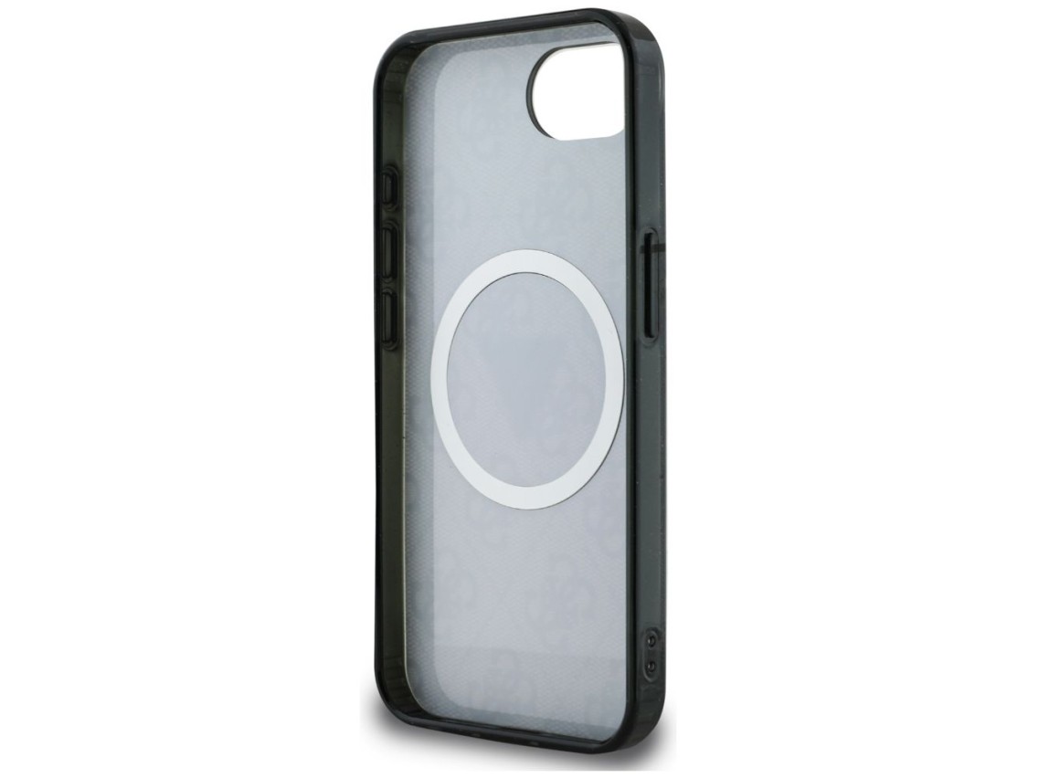 Funda Guess IML Metal Glitter 4G Circle Triangle MagSafe para iPhone 16e - Negra