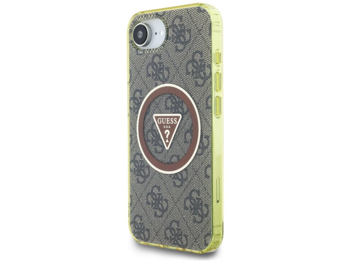 Funda Guess IML Metal Glitter 4G Circle Triangle MagSafe para iPhone 16e - marrón