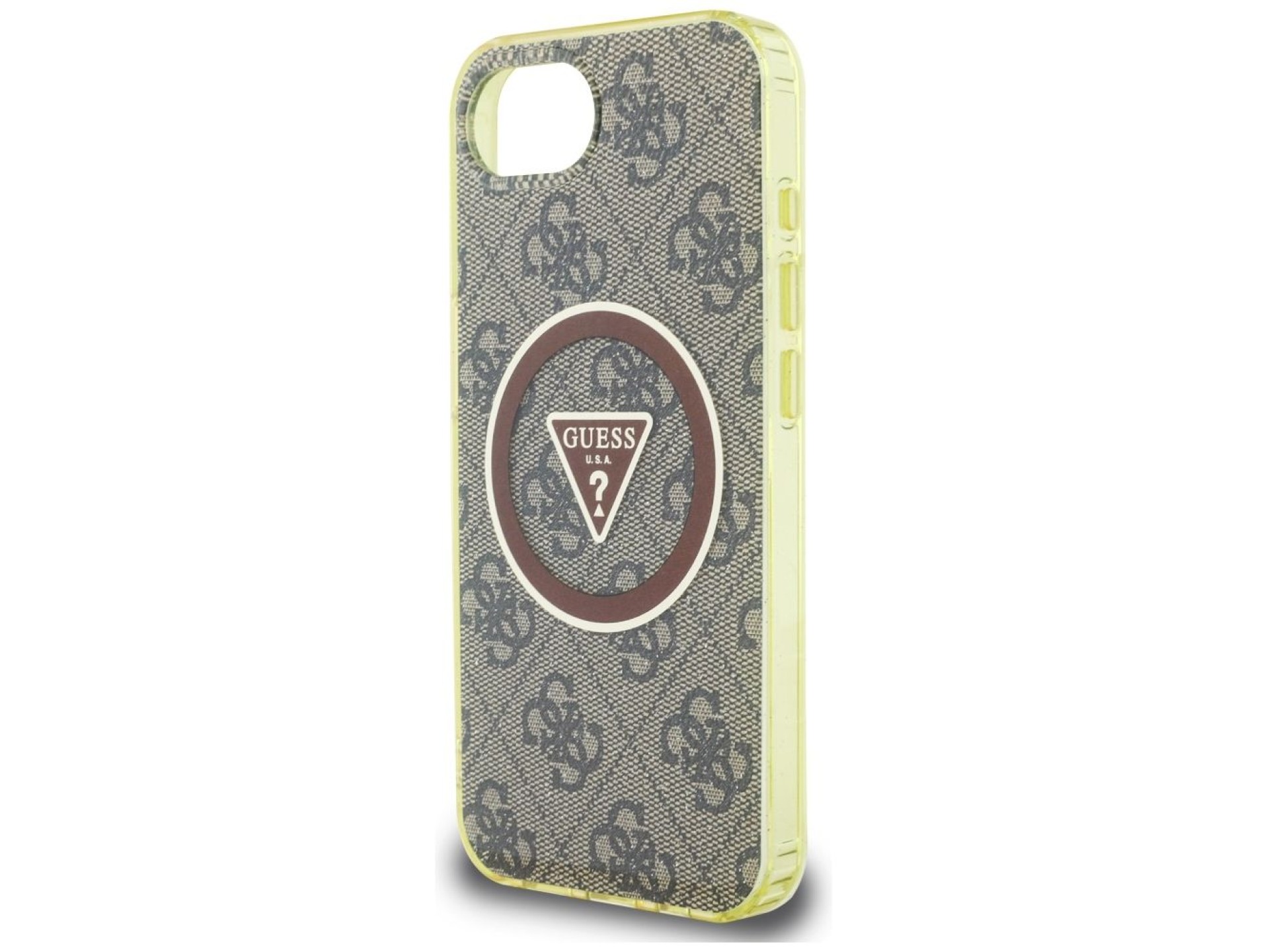 Funda Guess IML Metal Glitter 4G Circle Triangle MagSafe para iPhone 16e - marrón