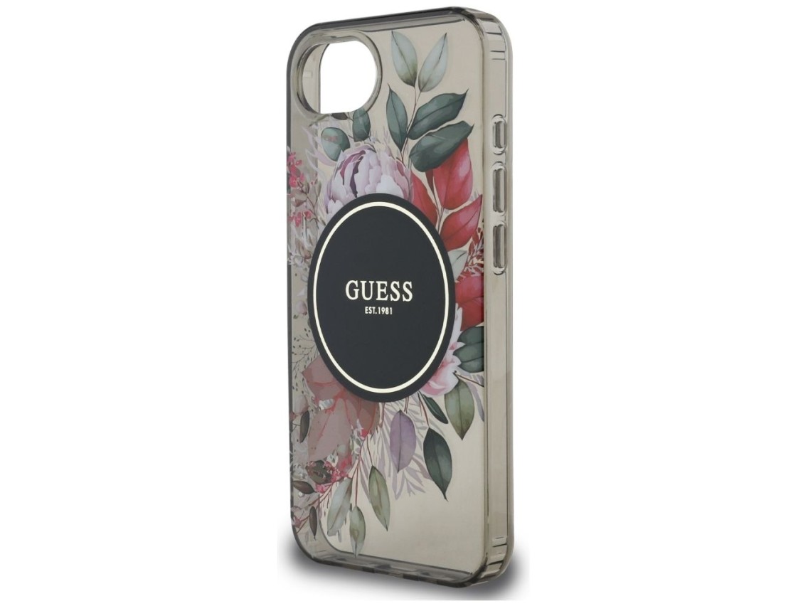 Capa Guess IML Flowers MagSafe para iPhone 16e - Preta