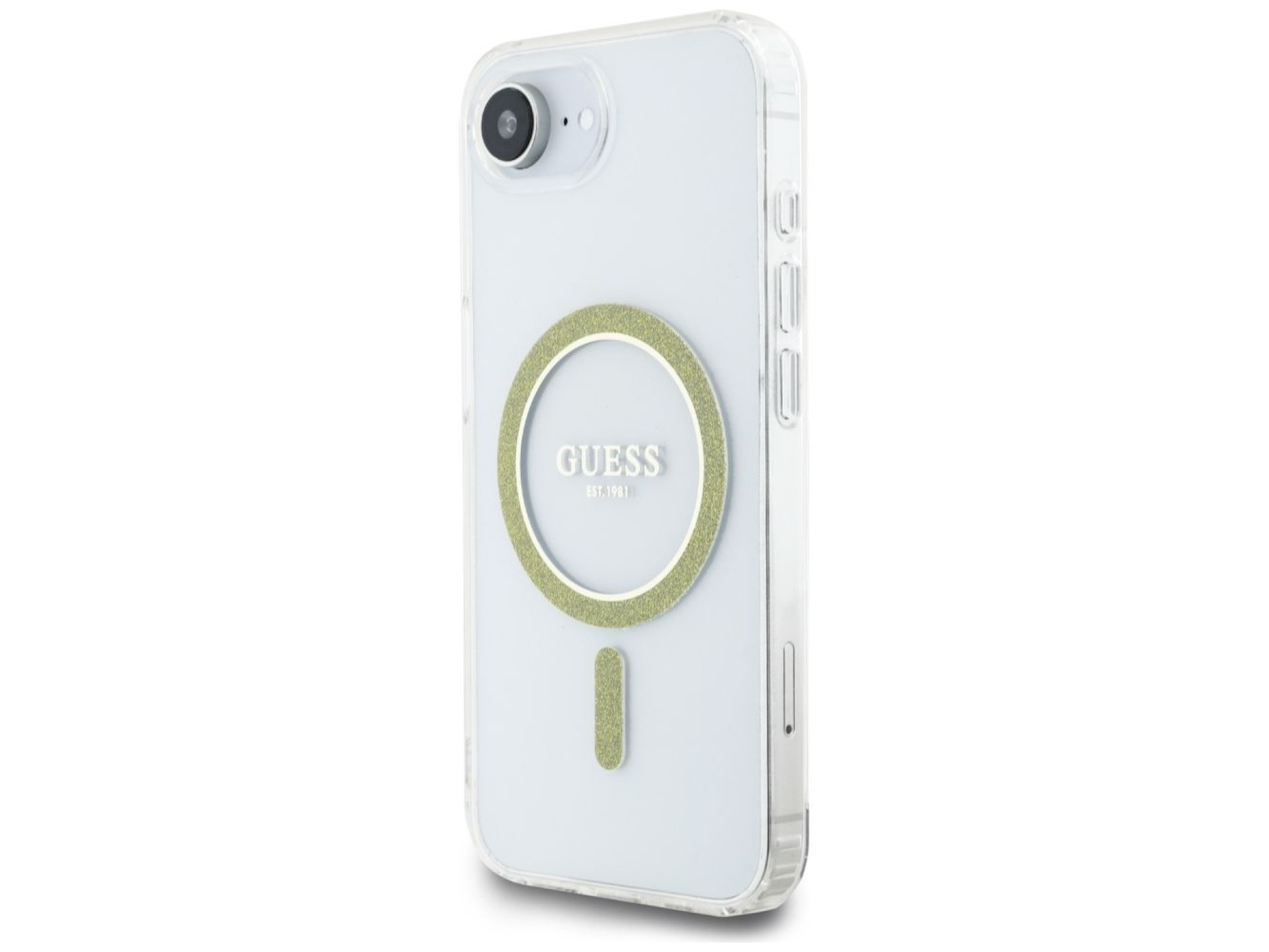 Capa Guess IML Glitter Circle MagSafe para iPhone 16e - Transparente