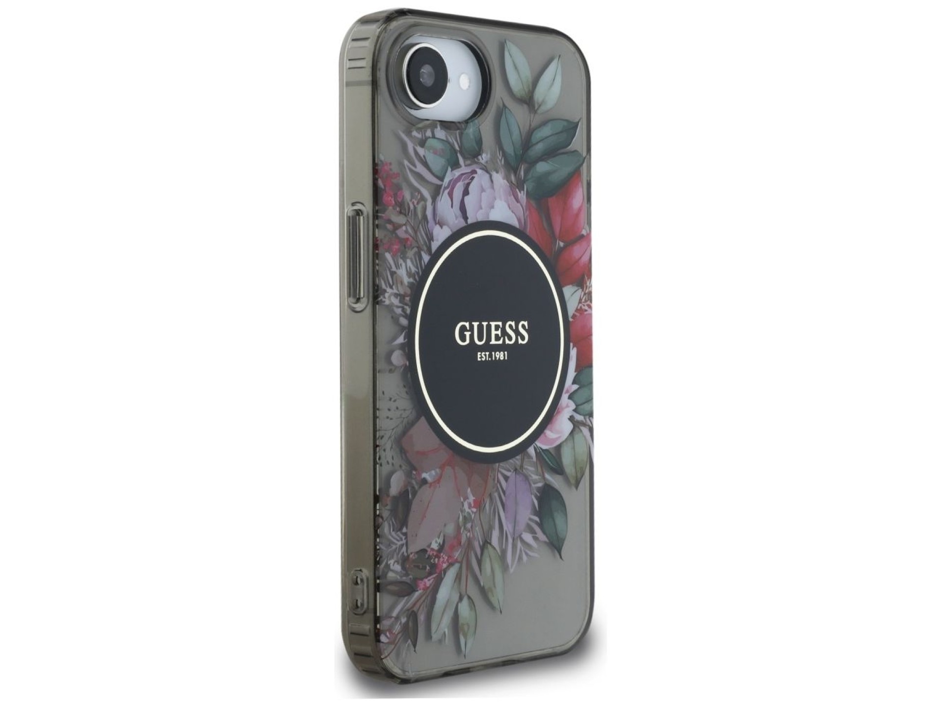 Capa Guess IML Flowers MagSafe para iPhone 16e - Preta