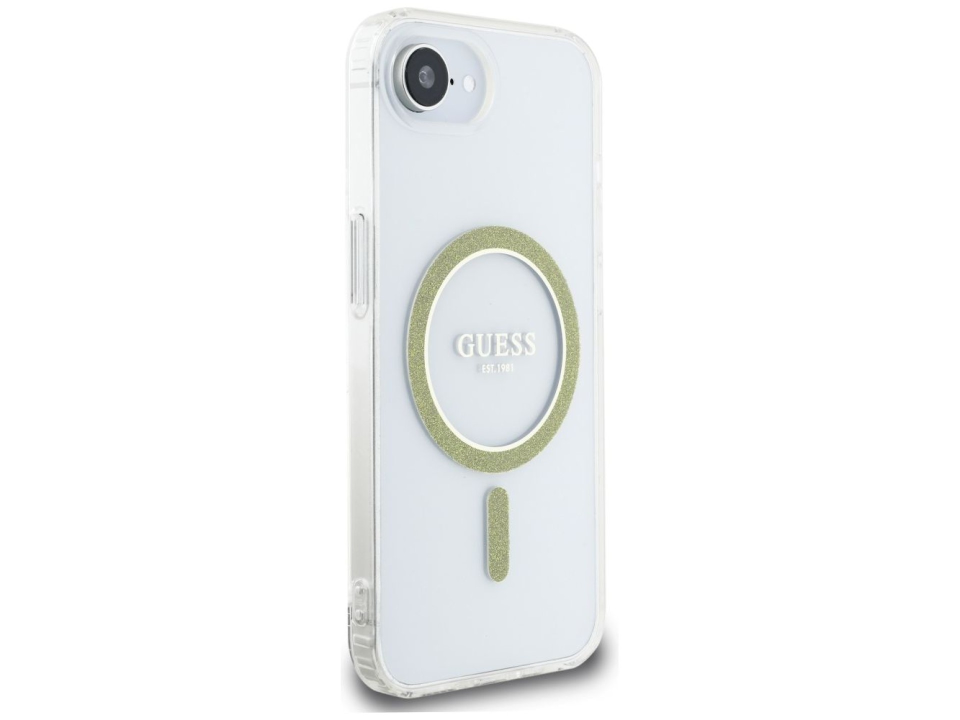 Capa Guess IML Glitter Circle MagSafe para iPhone 16e - Transparente